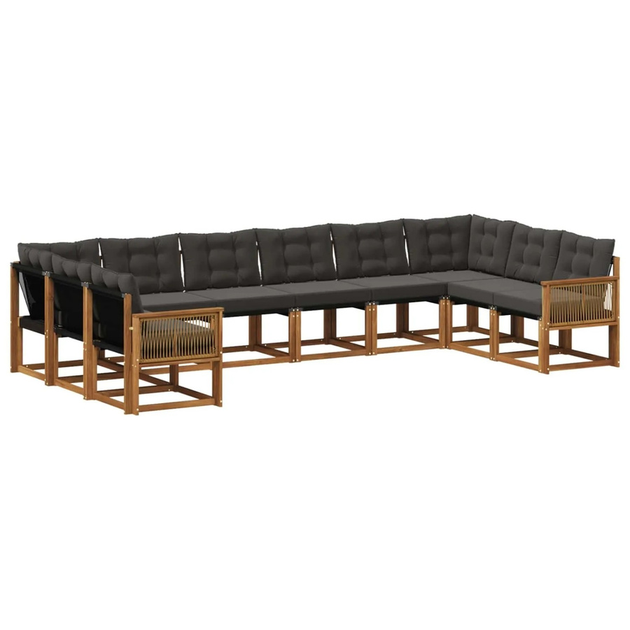 vidaXL Outdoor-Sofagarnitur aus Massivholz Akazie mit 10 Kissen in Natur und Schwarz - Bild 2