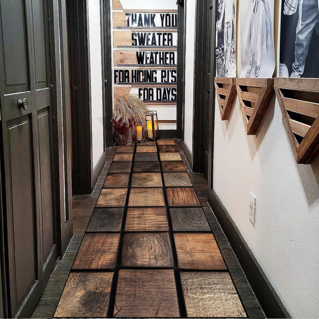VIKAMA Rustikaler Bodenläufer in Holzoptik, braun, rutschfest und waschbar, Länge: 120 cm - Bild 1