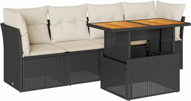vidaXL 5-teilige Garten-Sofagarnitur aus Polyrattan in Schwarz mit Tisch und Kissen inklusive Stauraum - Bild 1