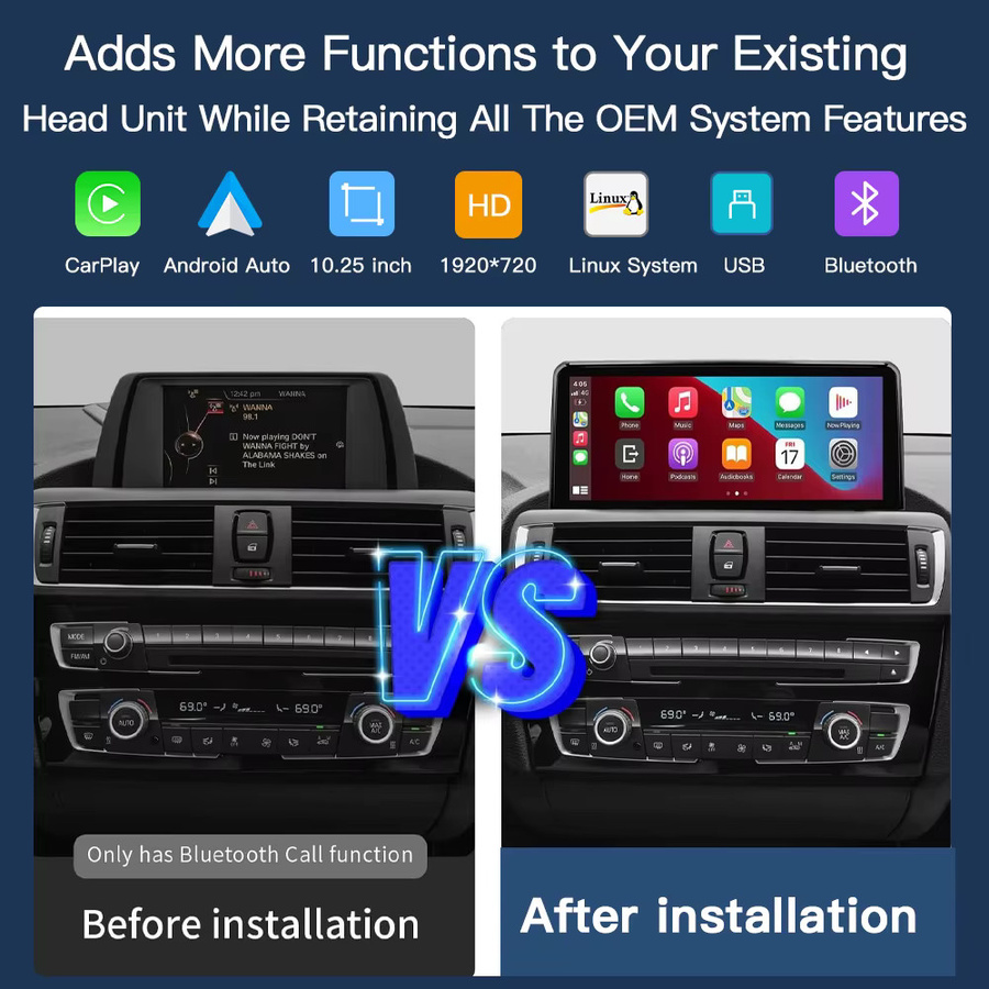 CARABC Drahtloses CarPlay und Android Auto Interface für BMW NBT System mit 10,25 Zoll Display in Schwarz - Bild 2