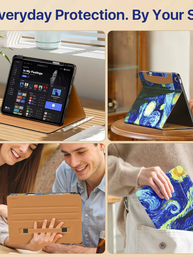 Leder-Folio-Standhülle für iPad Air 13 Zoll (M4/M3/M2) von dadanism mit Stifthalter, Handschlaufe und Tasche in Braun und Multicolour - Bild 6