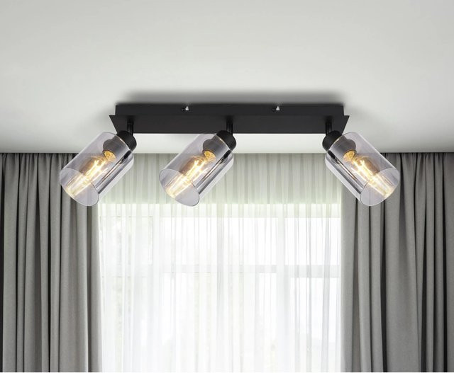 Globo Strahler Hadera 3-flammig Schwarz matt Rauchfarben B/T/H: 47 x 9 x 21,5 cm - Bild 1