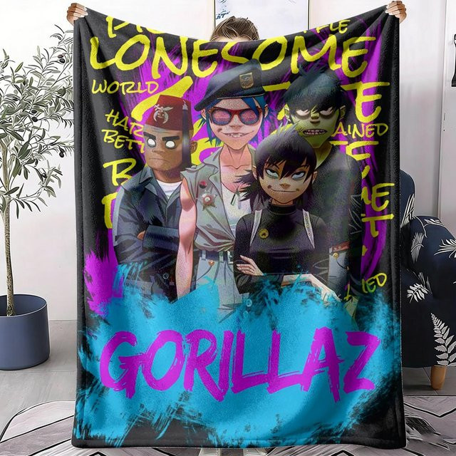 G-gorillaz Überwurfdecke aus Flanell in Weiß und Multicolour, leichte Sommerdecke für Sofa und Bett - Bild 1