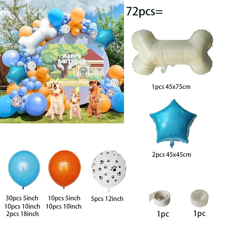 BALONAQ Ballon-Bogen-Girlande-Set mit Hundepfoten und Knochen für Tier-Partys in Blau und Orange, 72 Stück - Bild 2