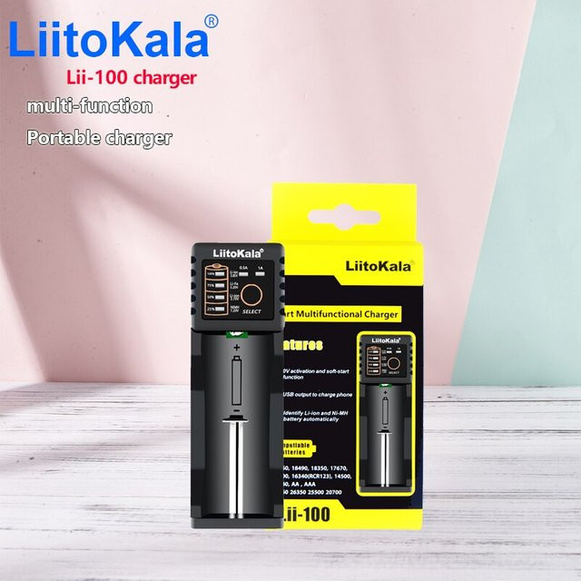 Liitokala Lii-100B Smart Ladegerät für 18650 26650 16340 RCR123 14500 LiFePO4 Ni-MH Ni-Cd Akkus in Schwarz - Bild 1