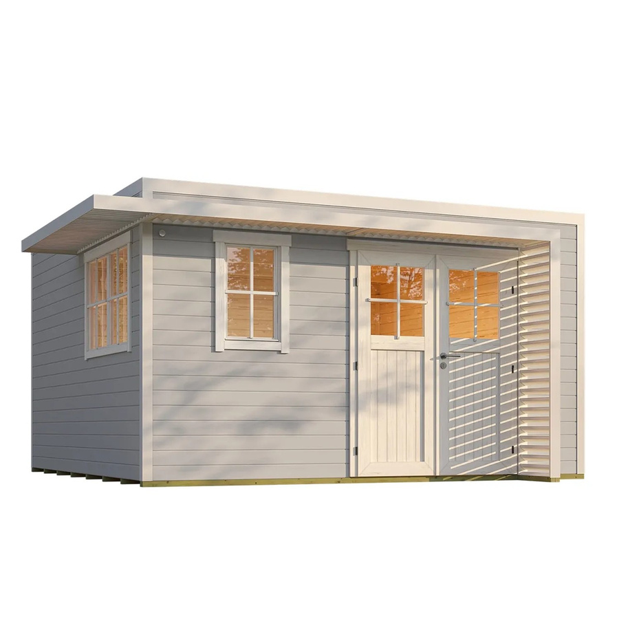 Weka Gartenhaus Amberley mit Doppeltür und 2 Fenstern in Grau-Weiß, Flachdach, B/T: 400 x 400 cm - Bild 2