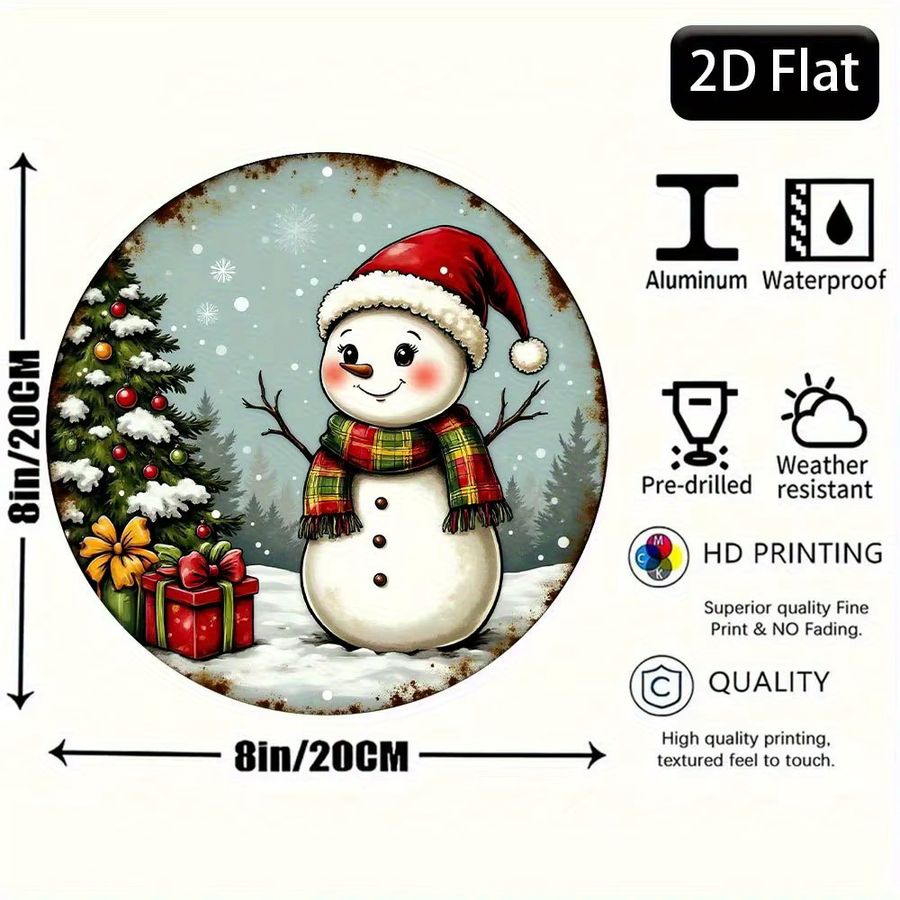 Rundes Vintage Weihnachtsschild aus Aluminium von Potdemiel mit Schneemann und Baum in Multicolor, Durchmesser: 20 cm - Bild 3