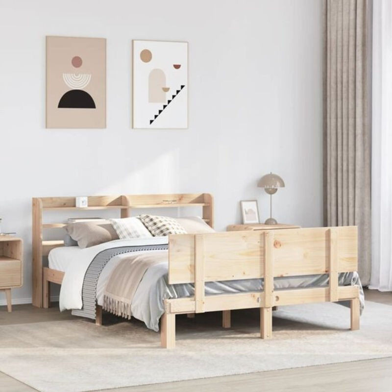 Massivholzbett mit Kopfteil von Vidaxl aus Kiefer in Braun, Landhaus und Skandinavisch Stil, B/T/H: 160 x 200 x 82 cm - Bild 1