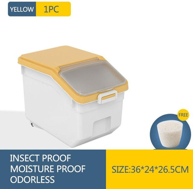 WTEMPO Reisfass mit Abdeckung und Insektenschutz, Kunststoff-Aufbewahrungsbox für Reis und Mehl, Gelb, B/T/H: 36 x 24 x 26,5 cm - Bild 1