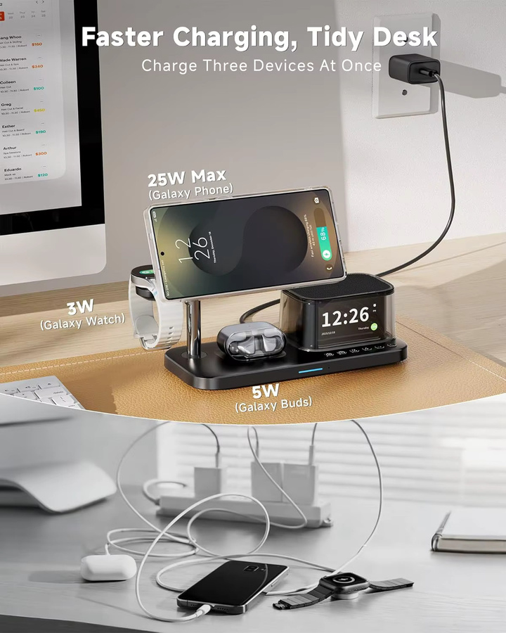 VIKEFON 25W Magnetisches kabelloses Ladegerät mit Bluetooth-Lautsprecher und Schnellladefunktion in Schwarz für iPhone, Samsung S26 S25, Z Fold 7 und Galaxy Watch Ultra 8 7 - Bild 5