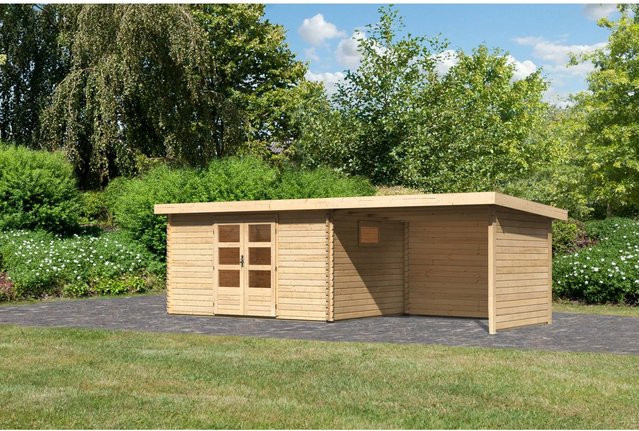 Karibu Holz-Gartenhaus Jeebel in Natur mit Pultdach und Blockbohlenbauweise, B: 372 cm, T: 282 cm, H: 217 cm - Bild 1