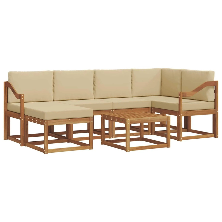 vidaXL Outdoor-Sofagarnitur L-Form aus Akazienholz mit 7 Teilen in Braun und Beige - Bild 2