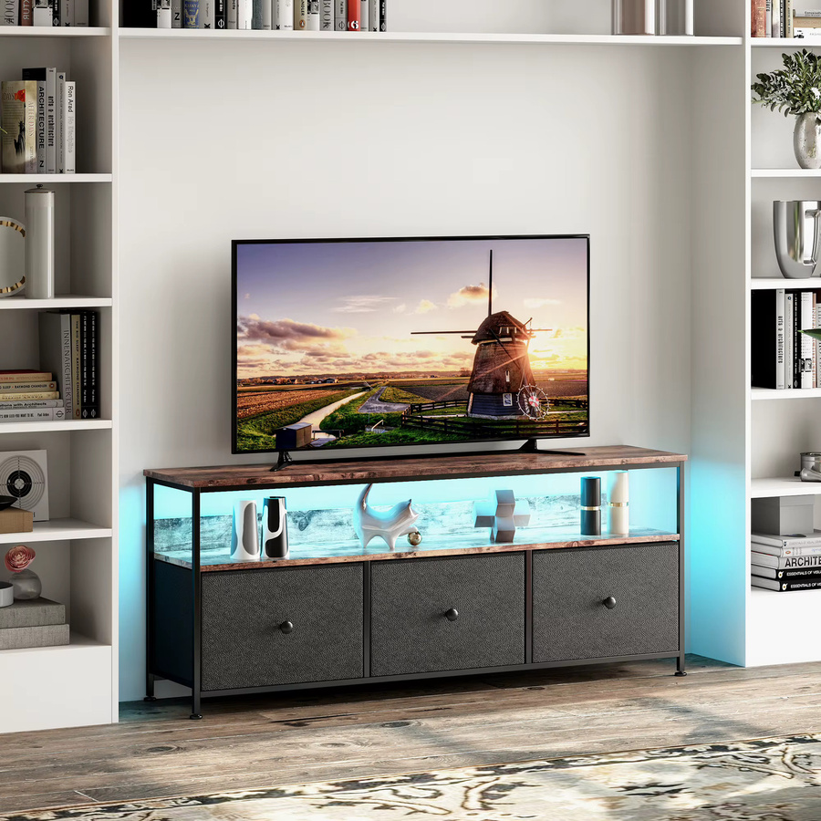 Comanlai TV-Schrank mit LED-Beleuchtung und 3 Schubladen in Schwarz - Bild 2