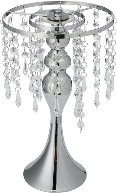 Romantischer Hochzeitsblumenständer aus Eisen und Kristall in Silber für den Esstisch - Bild 1