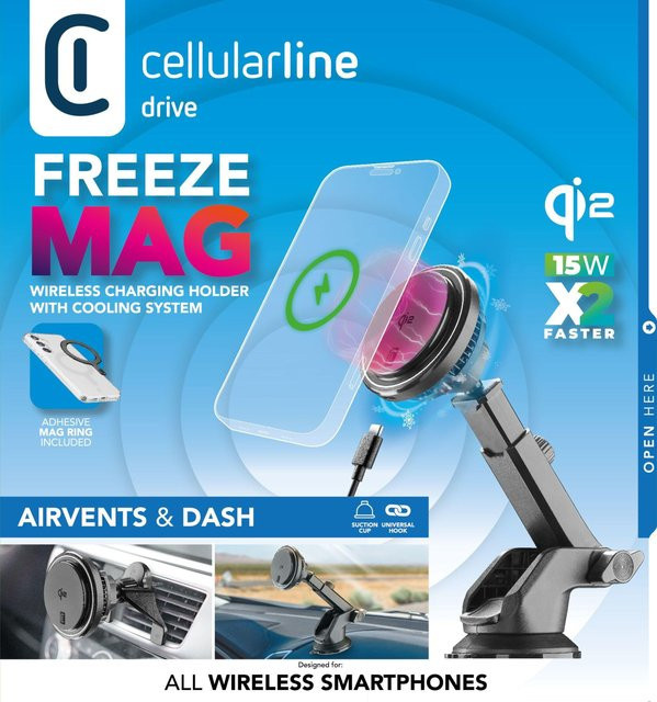 CellularLine MagSafe In-Car Holder Freeze Mag Qi2 in Schwarz mit Saugnapf - Bild 1