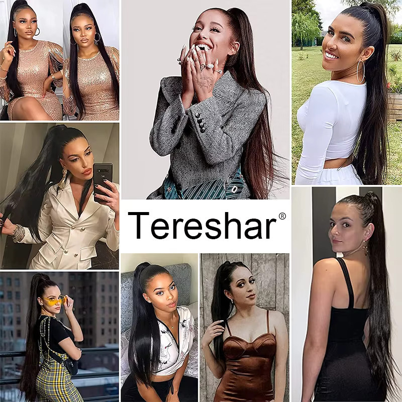 Teresahr Pferdeschwanzverlängerung, synthetisch, schwarz, lang, gerade - Bild 5