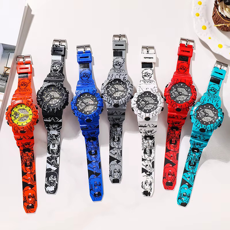 Naruto Digitaluhr, Kunststoff, Silikon, Schwarz, Weiß, Rund - Bild 2