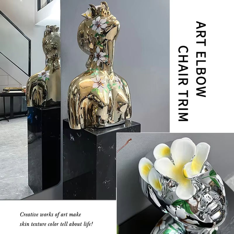 Abstrakte Keramik-Skulptur einer Göttin in Gold als dekorative Halbkörper-Statue für dein Wohnzimmer - Bild 4