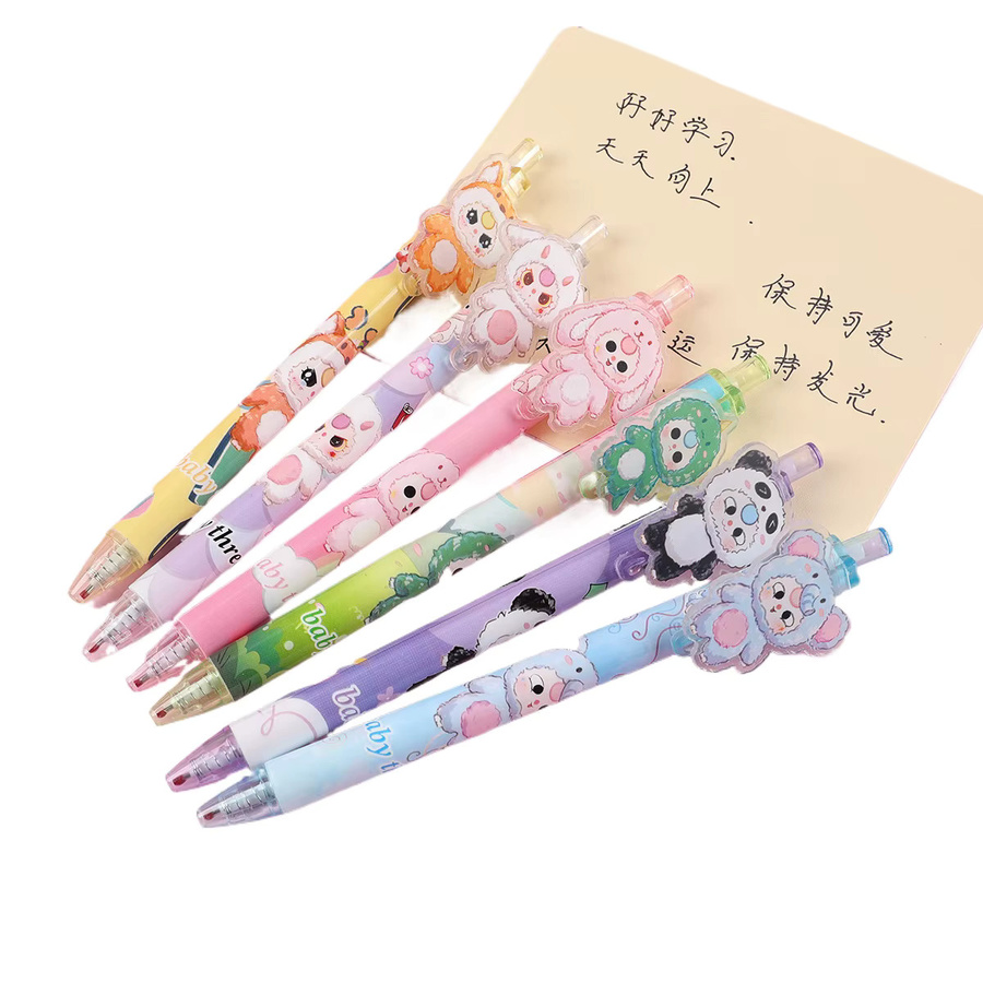 DBYC Baby Drei Serie Gelstifte im 6er Set mit Cartoon Animation Design, 0,5 mm Strichstärke, Farbe Schwarz - Bild 2
