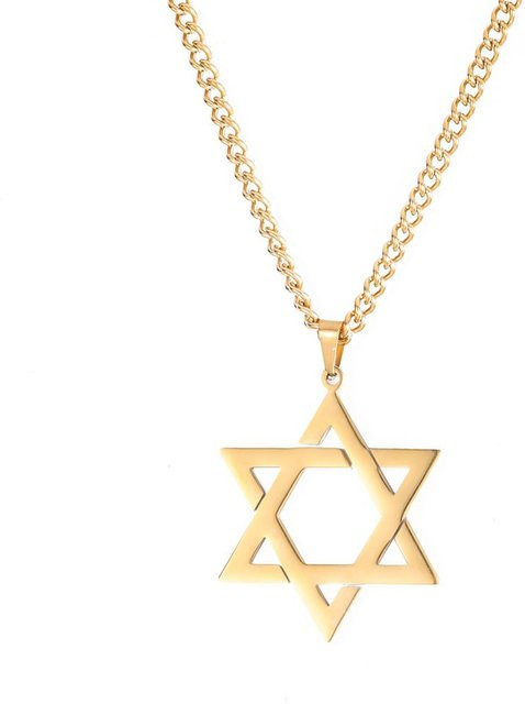 Halskette Davidstern Hexagram Anhänger, Edelstahl, Schwarz, 60cm, Unisex - Bild 1