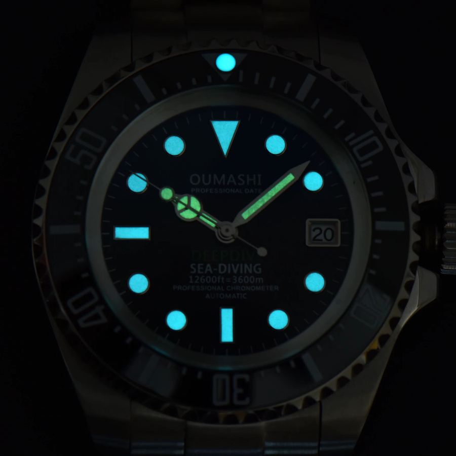 OUMASHI Armbanduhr, Automatik, Edelstahl, 44 mm, Herren, Schwarz, Saphirglas - Bild 2