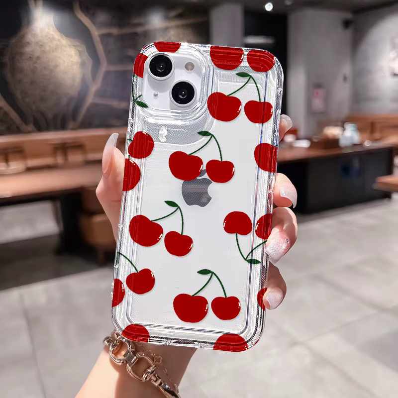 Transparente Silikon Handyhülle mit Cherry-Design für iPhone Modelle von SE 2020 bis iPhone 15 Pro Max von AKABEILA - Bild 2