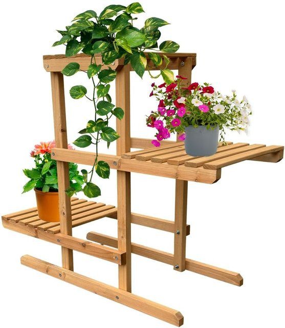 Coemo Blumenregal Perry Pflanzenständer aus Nadelholz in Braun, B/T/H: 76 x 36 x 60 cm - Bild 1
