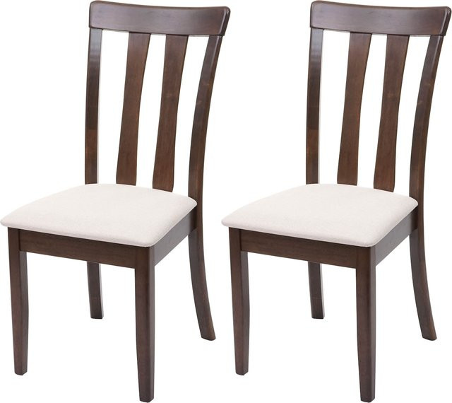 2er-Set Esszimmerstühle MCW-G46 aus Massiv-Holz und Stoff in Beige mit dunklem Gestell - Bild 1