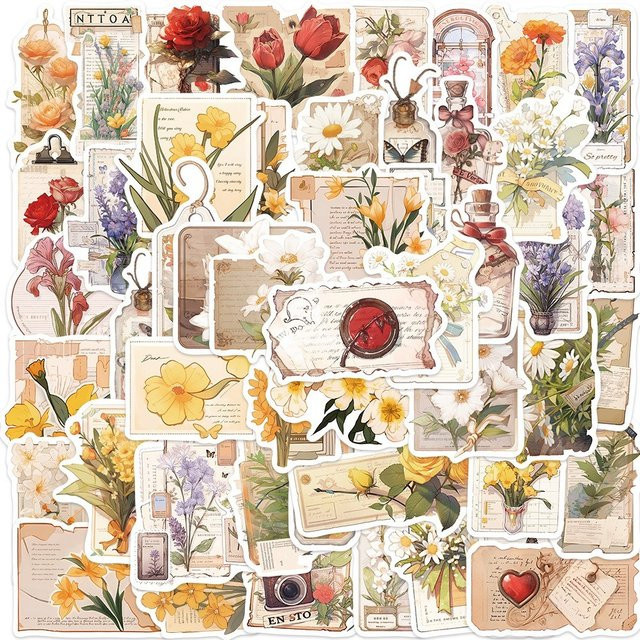50-teiliges Set wasserfeste Blumen-Zeit-Graffiti-Aufkleber in Multicolour von YourLife Store zur Dekoration von Gitarren, Notizbüchern und Gepäck - Bild 1
