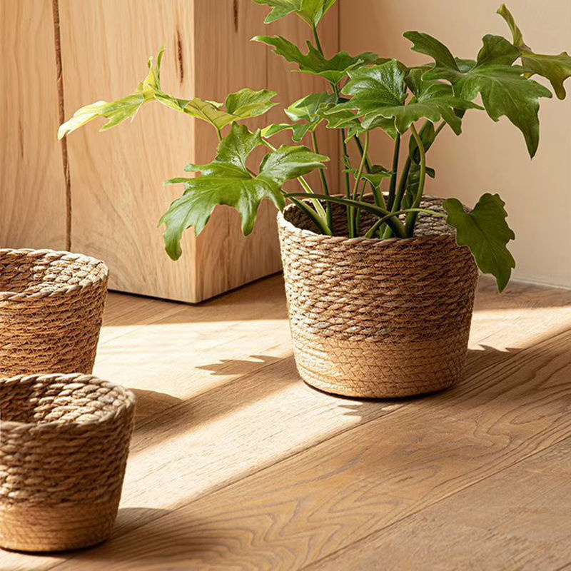 Aihogard Rattan-Blumentopf in Braun, handgefertigter Weidenkorb als Pflanzkorb für den Tisch, rund und rustikal, B/T/H: 15,5 x 11,0 x 2,0 cm - Bild 5