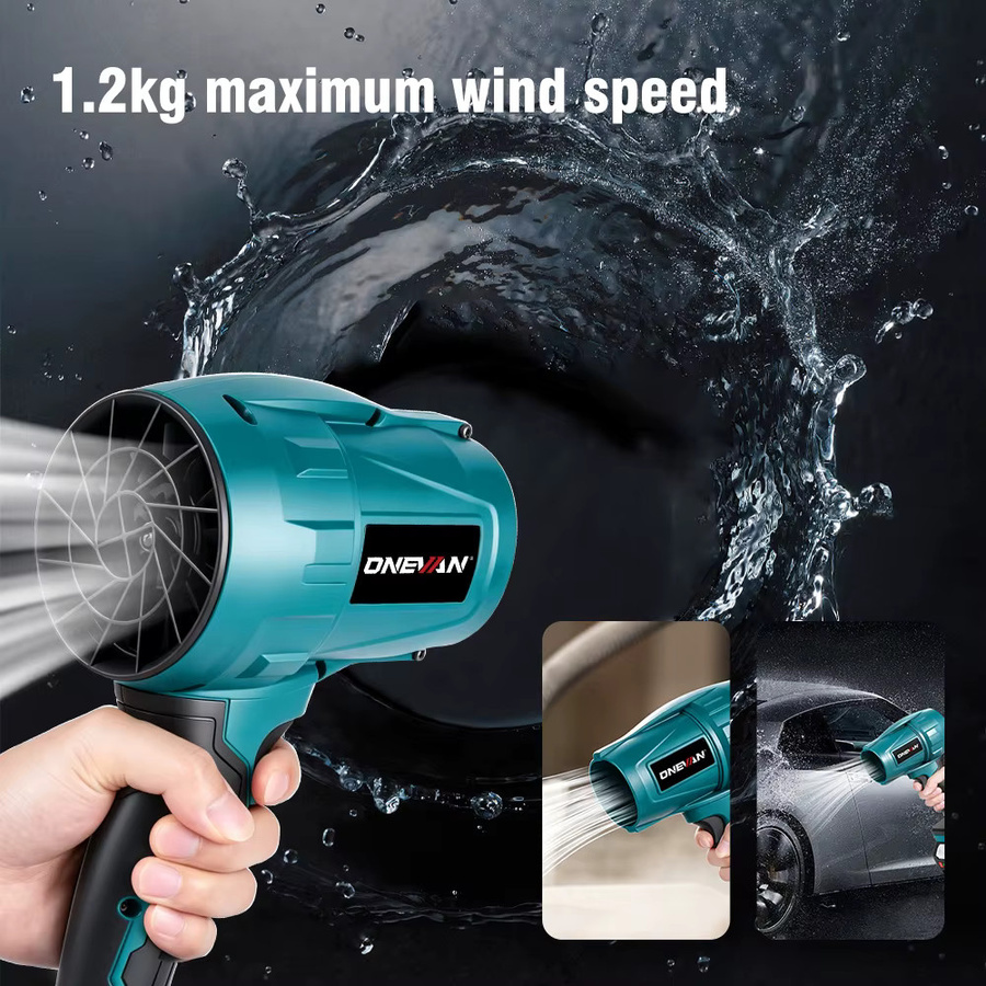 ONEVAN Bürstenloses Elektro-Turbogebläse 3500W Jetventilator als Autotrockner und Staubblasgerät für Makita 18V Akku, Blau - Bild 2