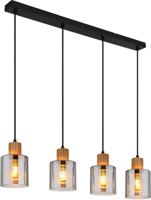 GLOBO Pendelleuchte Aleidis in Schwarz und Dunkelbraun aus Glas, Metall und Holz mit 4 E27 Fassungen, B/T/H: 12 x 120 x 78 cm - Bild 1