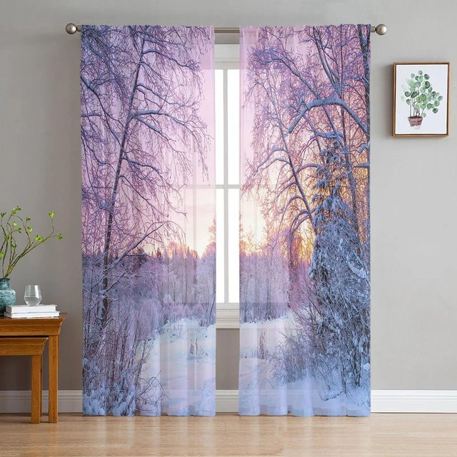 Yiran Furniture Sheer Vorhang mit Naturmotiv für Wohnzimmer und Schlafzimmer, Transparent, Mehrfarbig, B: 135 cm, H: 115 cm - Bild 1