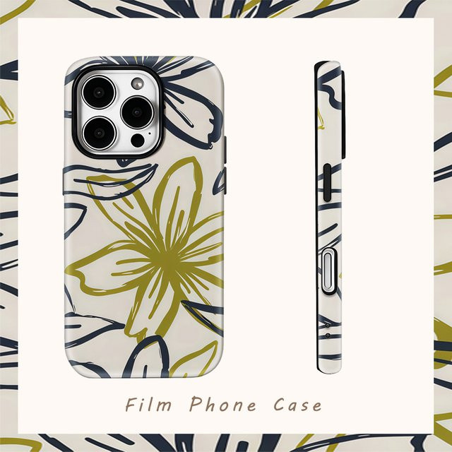 Potdemiel Handyhülle mit Ink-Line Blumendruck für iPhone 17AIR 16E 16 15 14 13 12 11 Pro Max Plus in Multicolour mit doppelschichtiger Rückseite - Bild 1
