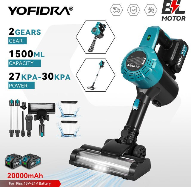 YOFIDRA Kabelloser elektrischer Staubsauger mit 1800W und 30KPa Saugkraft, ausgestattet mit LED-Licht und kompatibel mit Makita 21V Akku - Bild 1