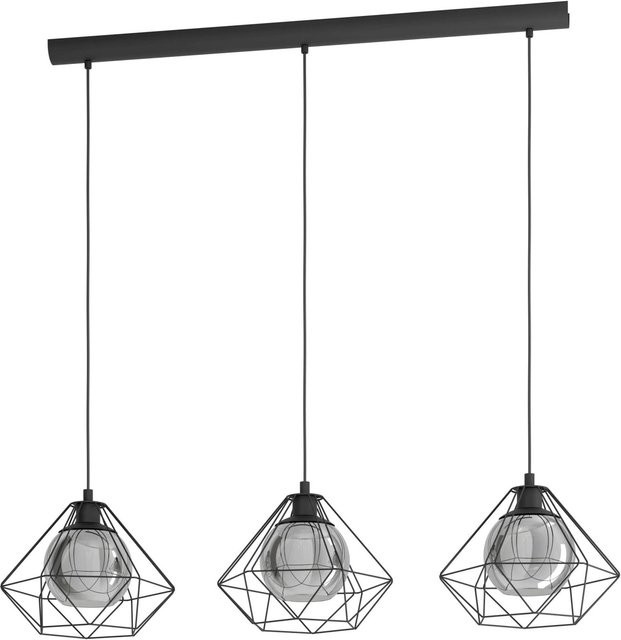 Eglo Pendelleuchte Vernham 3-flammig Schwarz mit Rauchglas und Draht, Durchmesser: 32,5 cm, Höhe: 110 cm - Bild 1