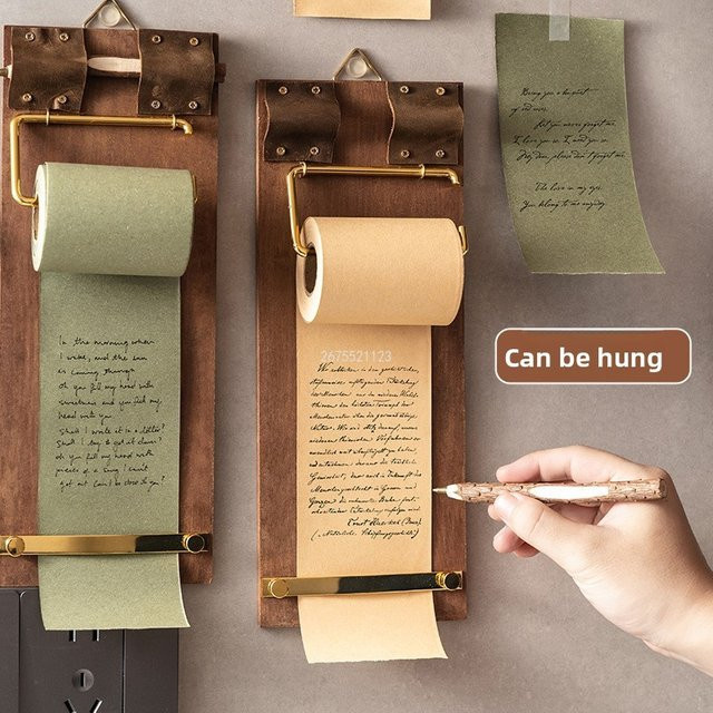 Vintage Haftnotiz-Clip aus Metall mit Rollenpapier in Grün und Braun zum Aufhängen - Bild 1