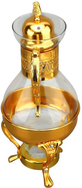 Igeteck Glaskaffeekanne Set mit Deckel und Tasse in Gold im Vintage-Stil, Hitzebeständige Wasserkaraffe für Heiß- und Kaltgetränke - Bild 1