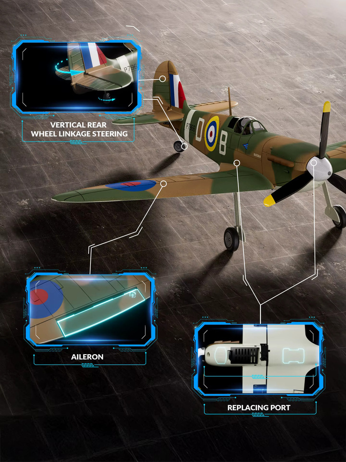 VOLANTEXRC Spitfire RC-Flugzeug, bürstenloser Motor, 500 mm Spannweite, RTF - Bild 5