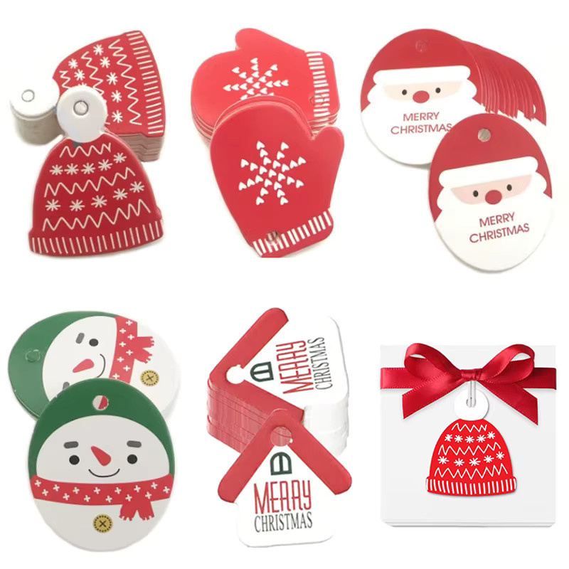 TMZ Weihnachtsetiketten aus Papier mit Seil, 50 Stück rote Weihnachts-Tags für Geschenktüten und Dekorationen - Bild 3
