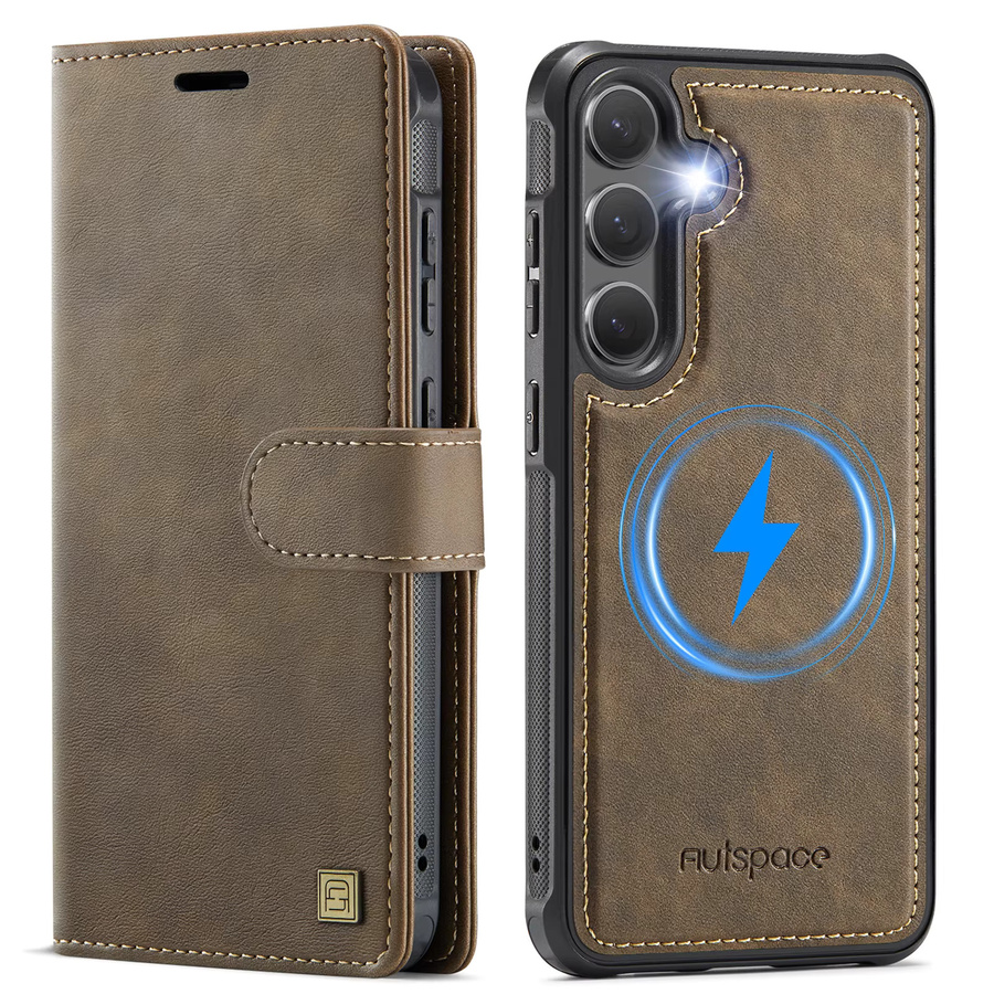 2-in-1 Magnetische Lederhülle mit abnehmbarem Kartenfach für Samsung Galaxy S25 Ultra S26 Ultra S24 Plus S24 FE S24 Edge in Braun - Bild 2
