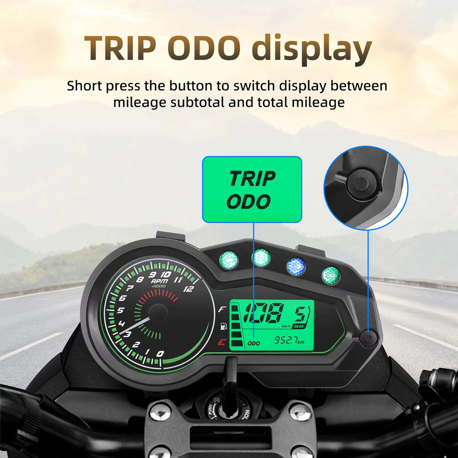 MAIMEIMI Digitaler Motorrad Tachometer mit LCD-Anzeige und Drehzahlmesser in Schwarz - Bild 2