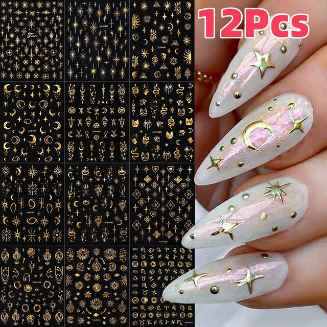 MAFANAILS Nagelaufkleber, 12 Teile, Gold, Metallic, Unisex - Bild 1