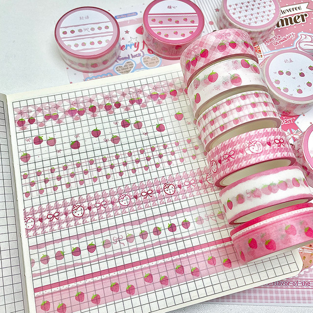 MINKYS Washi Tape Set mit Erdbeere und Apfel Motiv, 6er Pack dekoratives Klebeband für Schule und Schreibwaren - Bild 1