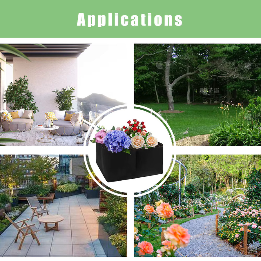 Rechteckiger Pflanzbeutel aus Filz in Schwarz für Gemüse und Blumen als erhöhtes Gartenbett mit mehreren Taschen - Bild 5