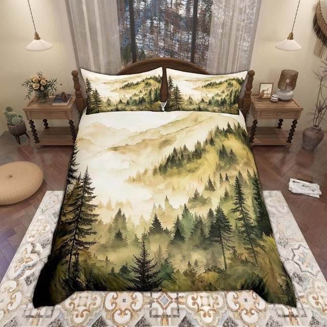 Homewish Bettwäsche Set Aquarell Dschungel mit Kiefernbaum, Mikrofaser, Grün, B/H: 155 x 220 cm - Bild 1