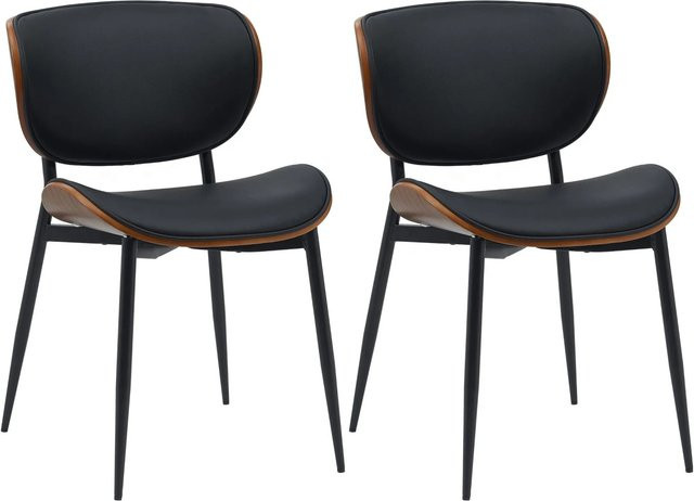 2er Set DELUKE DUVAN Esszimmerstühle aus Kunstleder in Walnuss und Schwarz, B/T/H: 50 x 54 x 80 cm - Bild 1