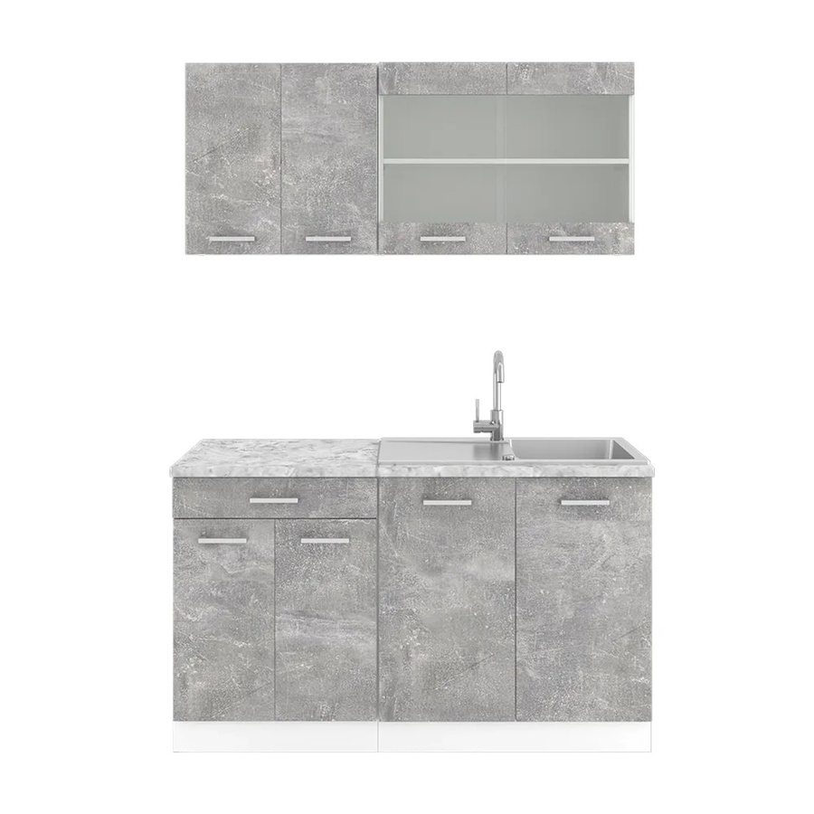 Vicco R-Line Singleküche Einbauküche in Beton-Optik und Marmor, Breite: 140 cm - Bild 2