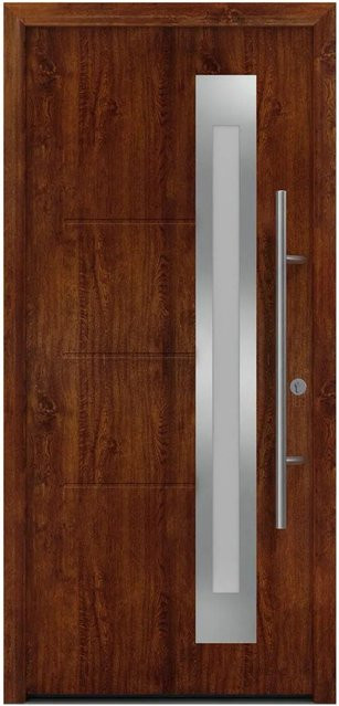 EcoStar Haustür Isopro Secur IPS 780S in Dark Oak mit Glaseinsatz, Farbe: Braun, B/H: 110 x 210 cm, DIN Rechts, RC2 Sicherheitsschutz - Bild 1