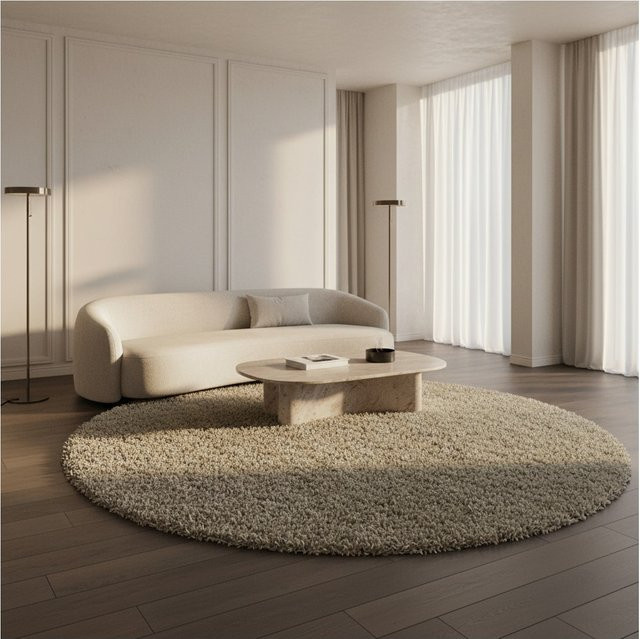 Kadima Design Hochflor Teppich SPREE in Beige und Sand, Durchmesser: 80 cm - Bild 1